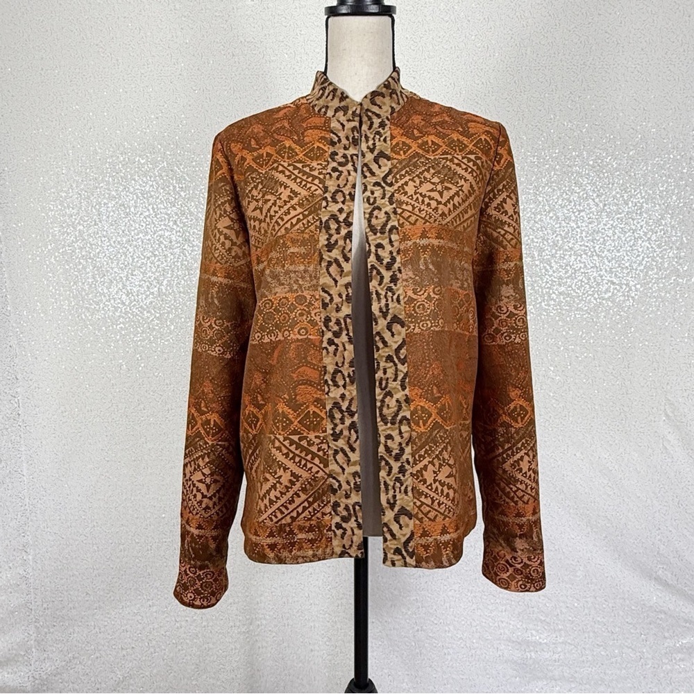 Coldwater Creek Reversible Jacket PM Petite Medium Leopard Print Aztec Jacquard